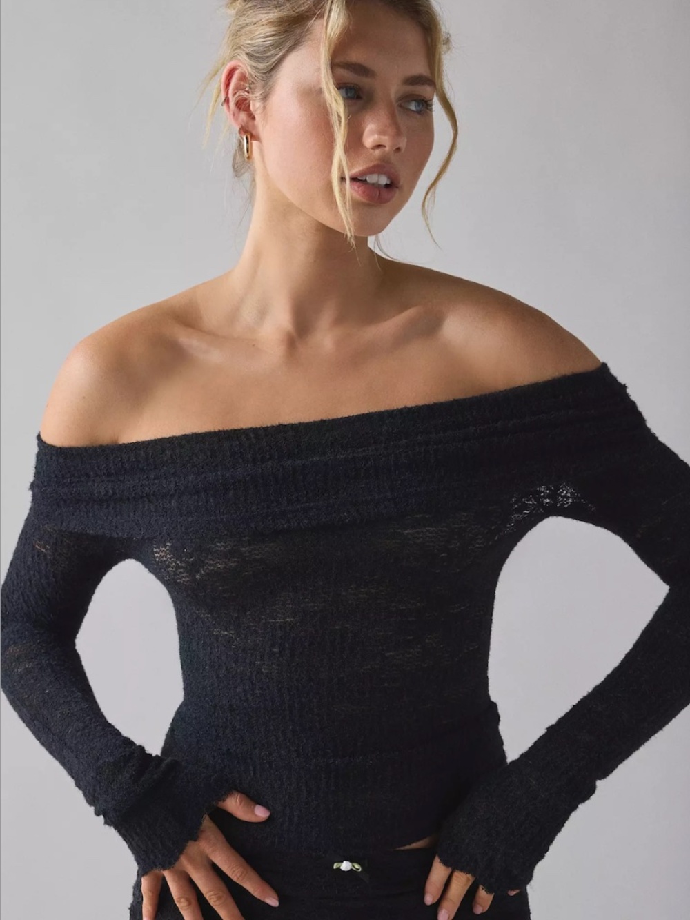 Kimchi Blue Lily Sheer Lace Long Sleeve Off-The-Shoulder Top Urban Outfitters